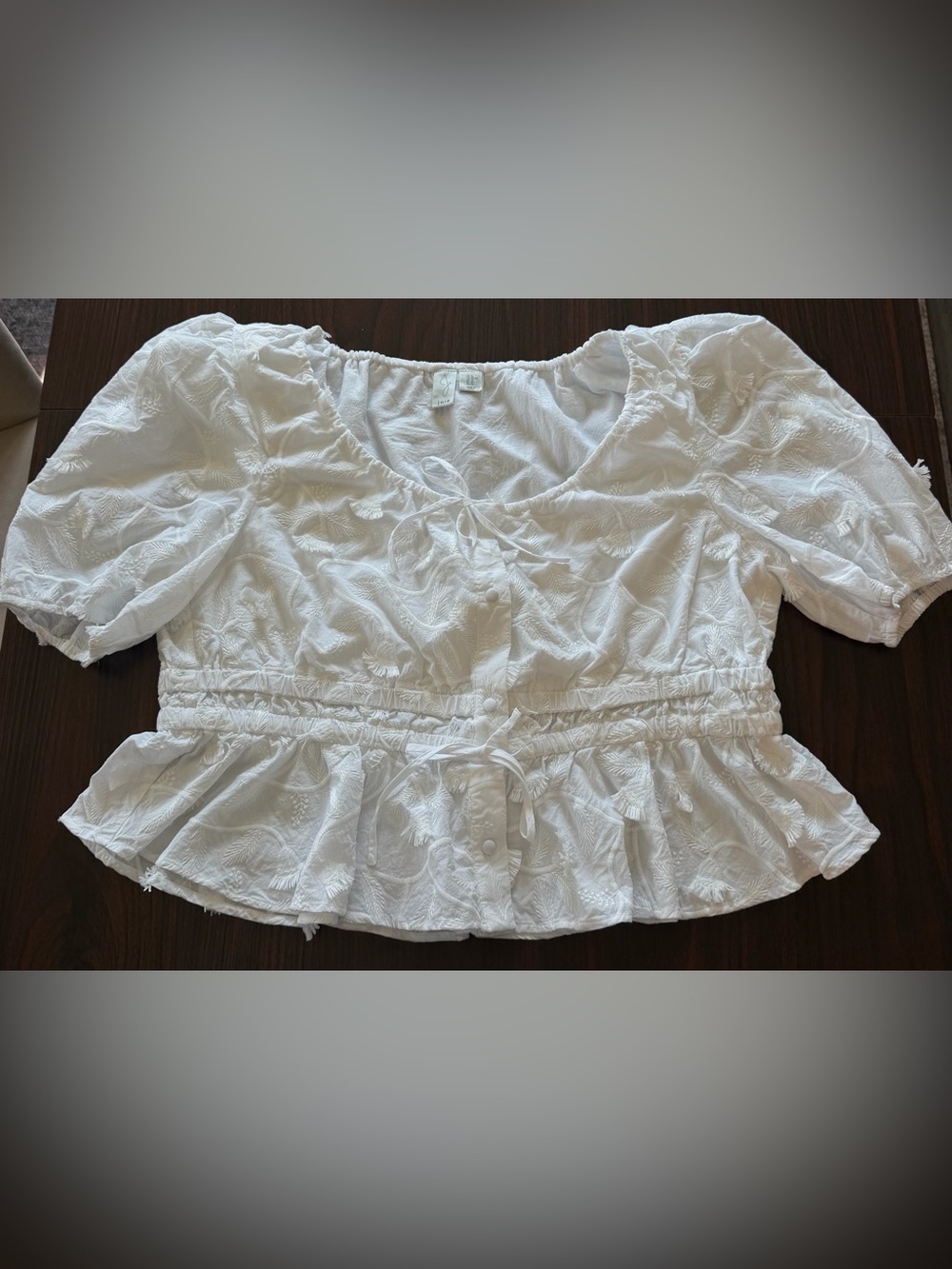 XL Joie White Embroidered Tie-Front Button Down Blouse